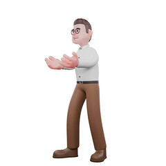 Professional Male Sociologist. A male sociologist standing with his palms up. 3D Social System Illustration