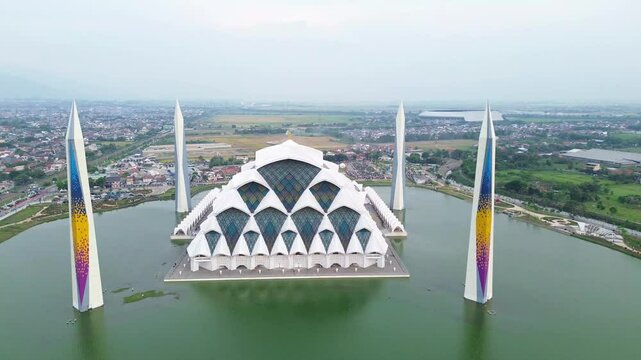 a aerial 4k footage view of al jabbar mosque in bandung, west java, January 25, 2025, Bandung, Indonesia