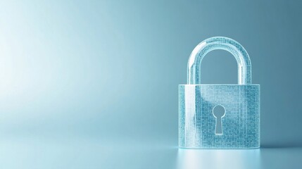 Padlock illustration with binary code on blue white background cyber security theme