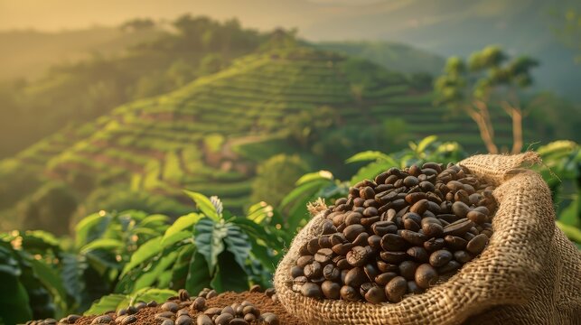 Tranquil coffee landscape: a perfect blend of nature and flavor