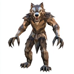 3D Render, Low Poly style of a werewolf costume with fur and claws, on isolated white background