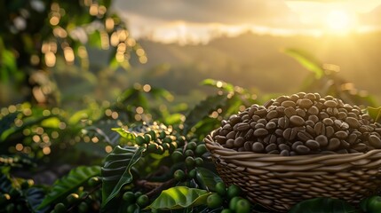 Tranquil coffee landscape: a perfect blend of nature and flavor