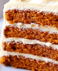 Fototapeta premium an extreme close-up, a sliced pumpkin spice cake, filling the entire frame with its intricate layers
