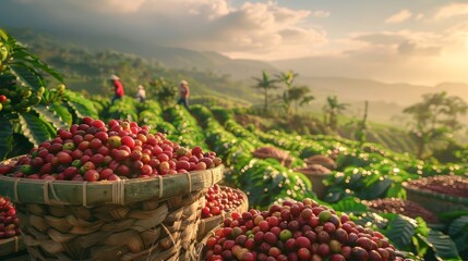 Tranquil coffee landscape: a perfect blend of nature and flavor