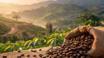 Tranquil coffee landscape: a perfect blend of nature and flavor