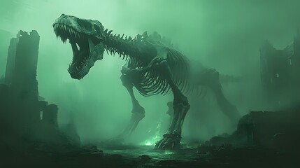 Giant Dinosaur Skeleton in Mysterious Ruins
