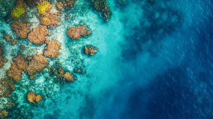 Obraz premium An aerial view of a vibrant coral reef system showcasing diverse marine life and colorful corals.