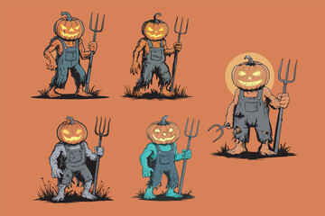 Set of Jack Lantern monster vector 