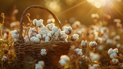 Obraz premium Blooming cotton fields: natural harvest in the sun