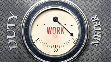 Work and Duty that is hitting a full scale, showing a very high level of work, overload of it, too much of it. Maximum value, off the charts.  ,3d illustration