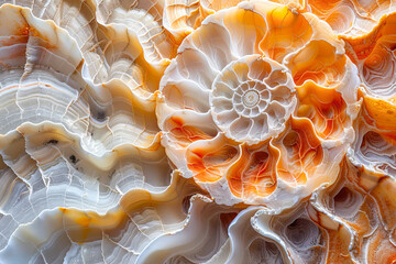 Ammonite fossil showing fibonacci sequence spiral shape