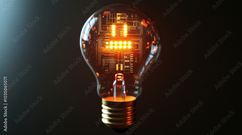Aufkleber light bulb with circuit design inside glowing on dark background suggesting innovation