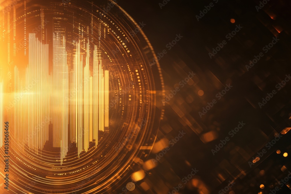 Poster gold bitcoin with digital blockchain code and a stock market graph
