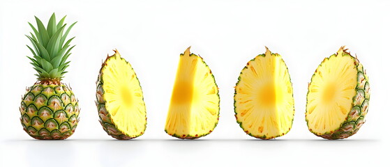 Pineapple Splash: Juicy pineapple slices and whole fruit burst in mid-air, creating a vibrant and refreshing image perfect for summer themes.