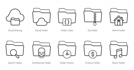 A set of 10 Folder icons as cloud sharing, cloud folder, folder code