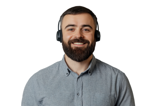 PNG image of Man with headset, call center and contact us with smile