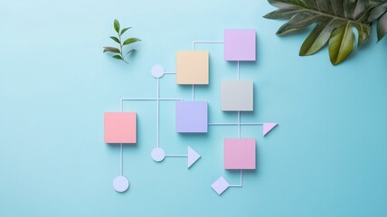 Conceptual flowchart on pastel backdrop with greenery imagery