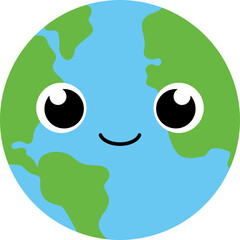 Cute planet earth cartoon character. Flat design illustration.