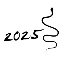 Chinese's Snake Year of the Ink Painting, simbol of 2025 year. Translation: snake. Vector illustration