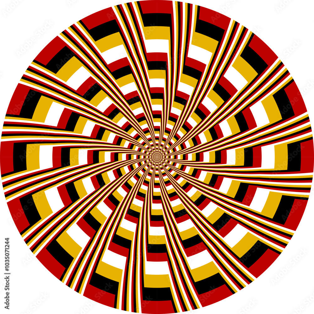 Poster patterned circle with optical illusion of moving color stripes. circular template for background des
