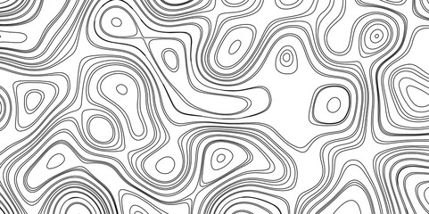 Background of abstract black and white wavy topographic map lines contour background, geographic grid white background texture terrain lines and strokes topography contour map with black curve lines.