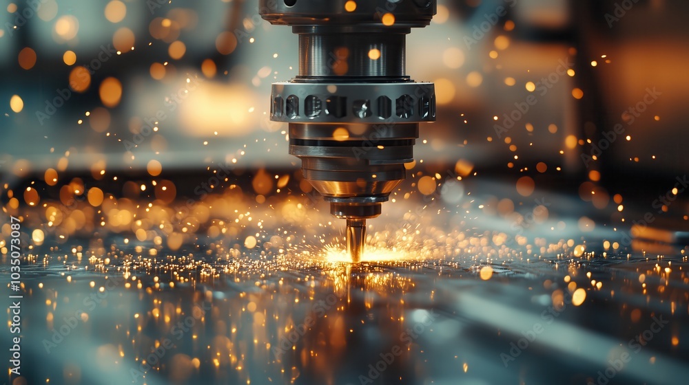 Poster cnc milling machine in action with sparks