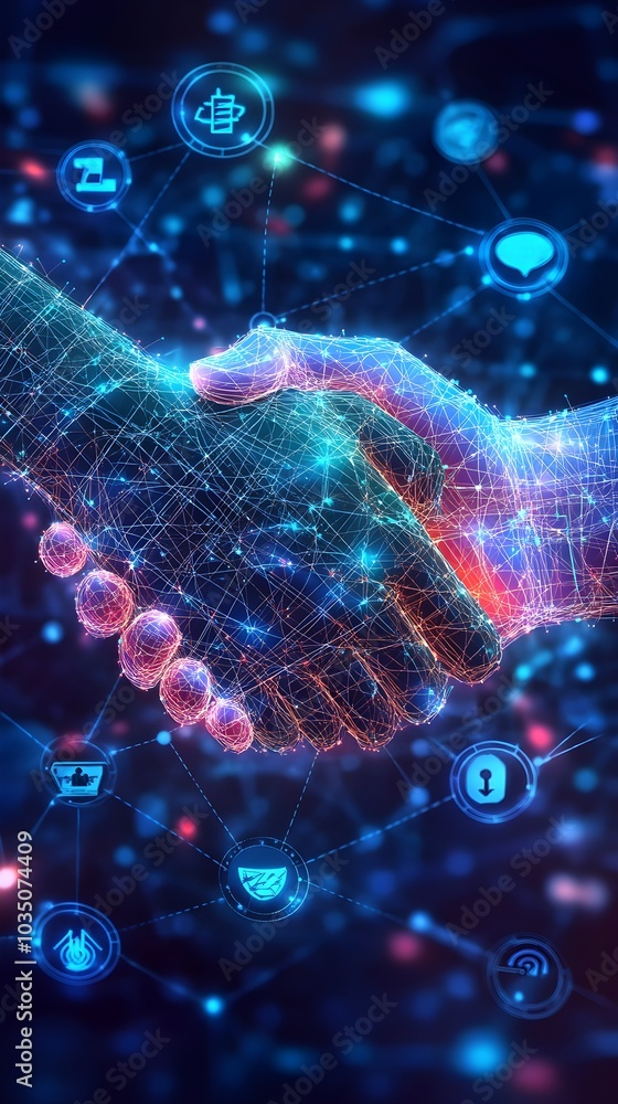 Aufkleber digital handshake network connection technology concept