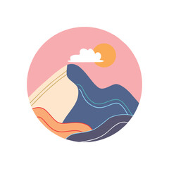 mountain and sun vector logo drawing