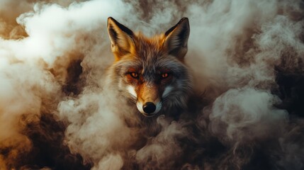 Obraz premium A striking fox emerges from swirling clouds, exuding an enigmatic allure.