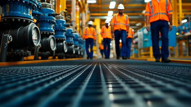 Industrial Grating Flooring in Factory.