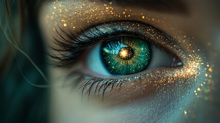 Fototapeta premium Glimmering Stars in a Green Eye Iris