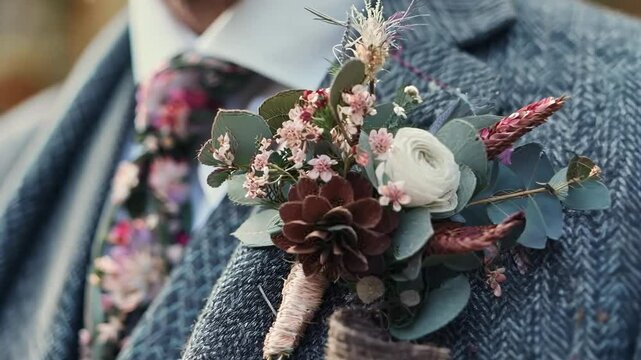 Groom's boutonniere on his suit lapel, Video