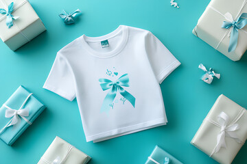 Customprinted tshirt with unique message, stylish gift wrapping, 3D illustration
