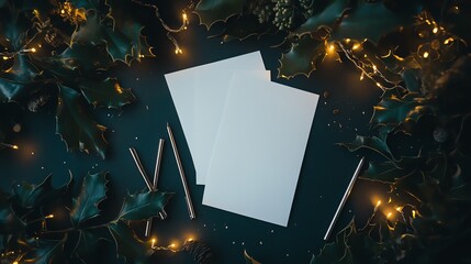 Blank paper with festive decorations.