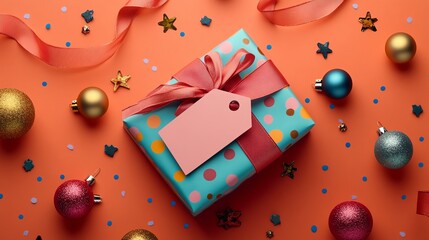 Obraz premium Colorful gift box with decorations and ribbon