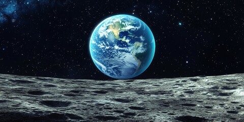 Breathtaking View of the Earth from the Lunar Surface with Starry Cosmos in the Background