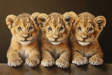 Obraz premium Lion Cubs: Adorable Baby Animals of Wild Lion Family in Their Natural Habitat
