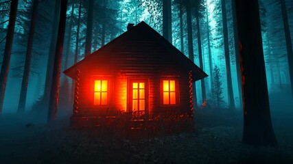 Cabin in the Woods at Night.