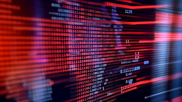 Binary Code on Computer Screen.