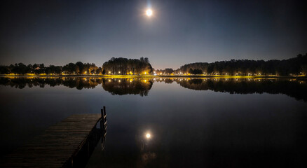 Tranquil Nighttime Scene by the Reflective Lake