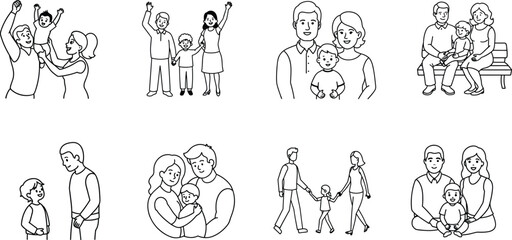 Naklejka premium Family Illustrations: Line Art Depicting Love, Joy, and Togetherness
