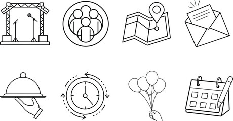 
Event Planning Icons: Stage, Guests, Location, RSVP