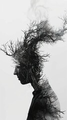 Silhouette of a Person Emerging from a Tree: A Surreal and Thoughtful Image