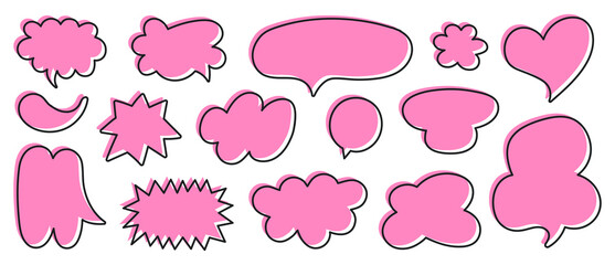 Set of pink speech bubbles. Cartoon balloon word design. Vector illustration