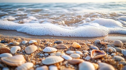 Tranquil Shoreline with Sea Shells and Gentle Waves