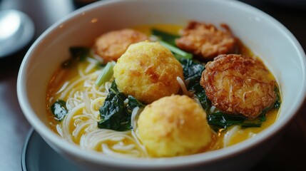 Noodles with Fried Balls.