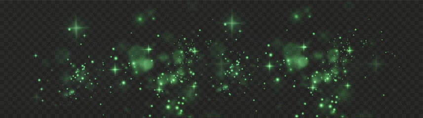 Christmas background. Powder PNG. Magic shining green dust. Fine, shiny dust green bokeh particles fall off slightly. Fantastic shimmer effect.   © Виктория Проскурина