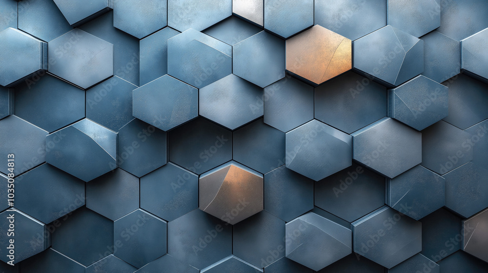 Poster geometric 3d background of metallic triangles with reflective and shiny surface.grey-blue polygonal 