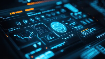 A digital screen with buttons positioned below it, designed for user interaction. This setup is perfect for showcasing technology interfaces, control panels, or user-friendly applications in modern 