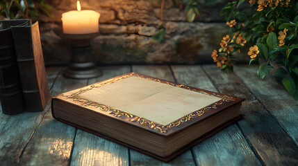 Personalized photo album with embossed cover, precious memories, 3D illustration